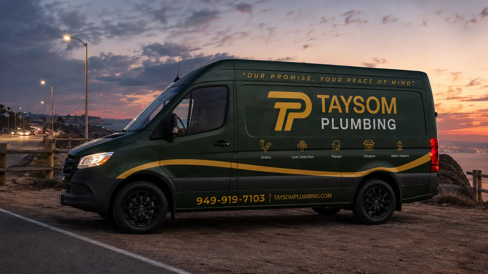 A branded Taysom Plumbing service van