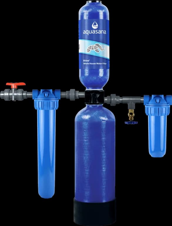 A whole-house carbon filter with its pre- and post-filters