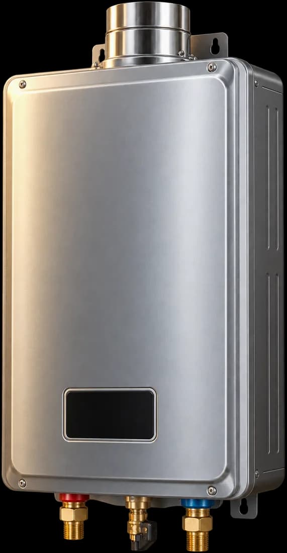 A wall-mounted tankless water heater